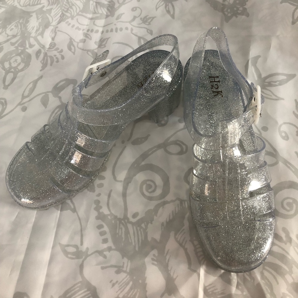 NWOT Clear Glitter High Heeled Jelly Sandals